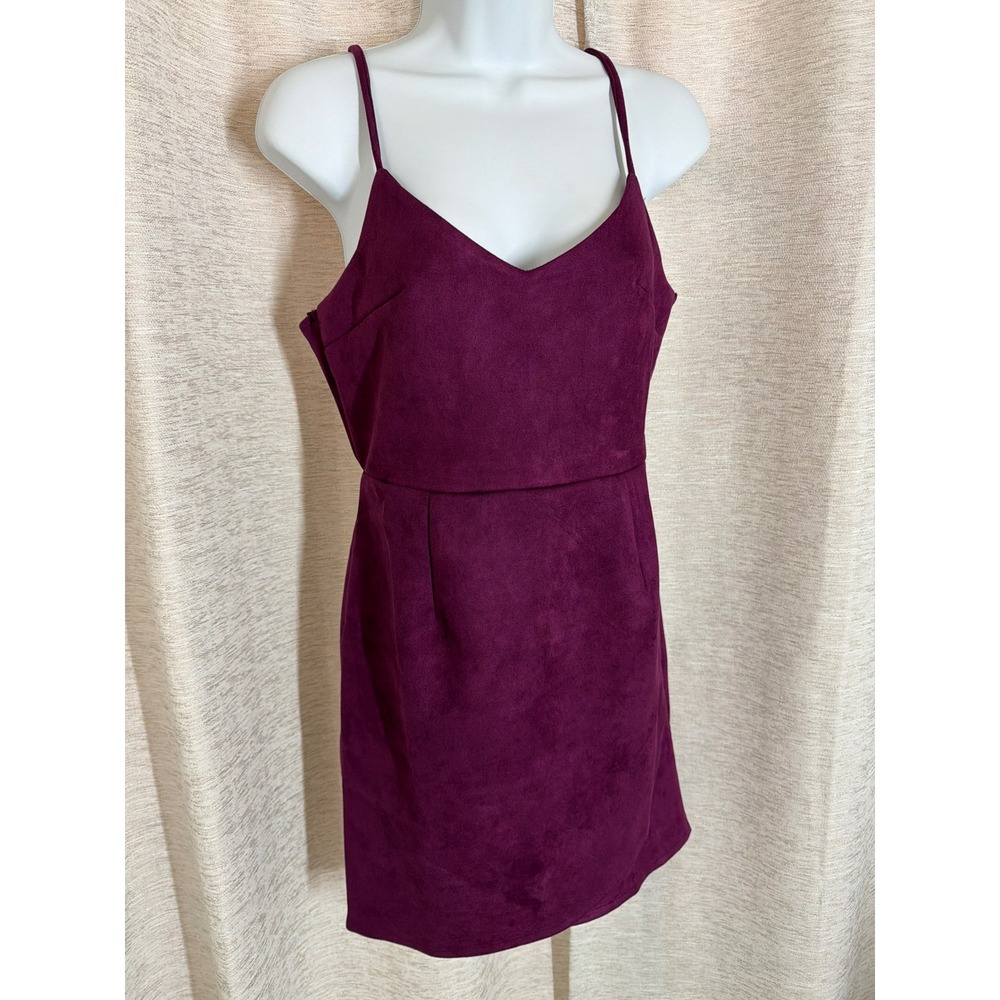 Sadie & Sage Plum Faux Suede V-Neck Mini Dress Purple Adjustable Straps AB333844